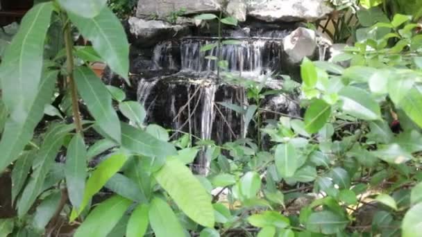 Small Waterfall In Home Garden Stock Footage