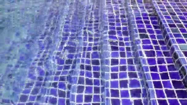 Blue Mosaic Tile Stairs Water Swimming Pool Stock Footage — Stock Video