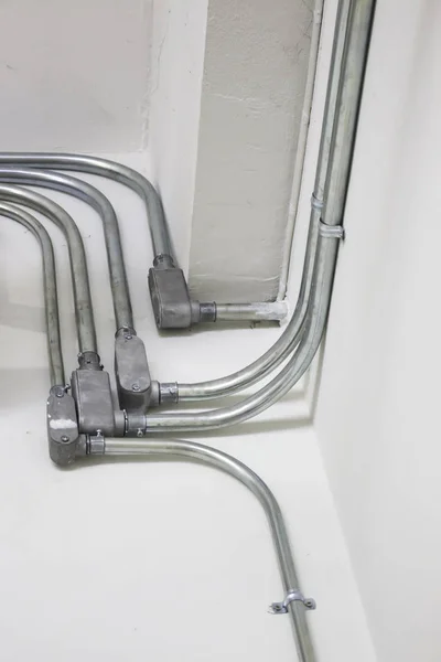 Steel electric conduit pipes of ceiling — Stock Photo, Image