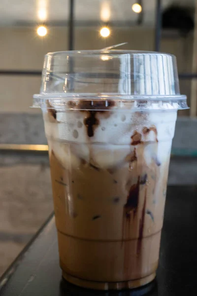 Iced coffee mocha in takeaway cup, stock photo