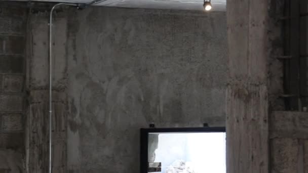 Grunge Cement Loft Vardagsrum Stockfilm — Stockvideo