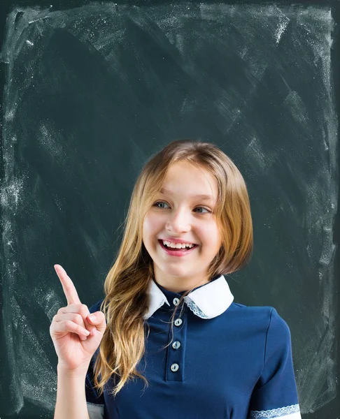Portrait Personnage Adolescent Élève Drôle Fille Avec Uniforme Scolaire Salle — Photo
