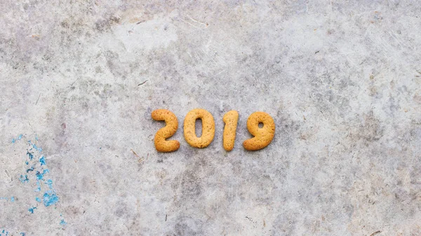 Anno 2019 Lettering Biscotti Pan Zenzero Forno Forma Stella Natale — Foto Stock