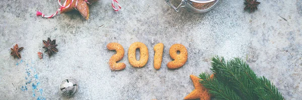 2019 Anno Biscotti Pan Zenzero Forno Forma Stella Fette Arance — Foto Stock