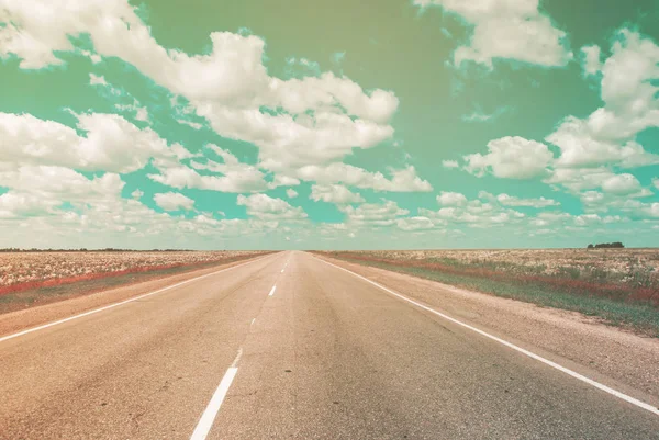 The Road Lies in a Field and Leaves to the Horizon — Stock Photo, Image