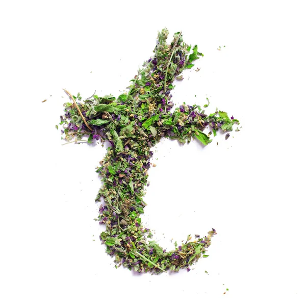 Carta T alfabeto inglês Chá de ervas de secou — Fotografia de Stock