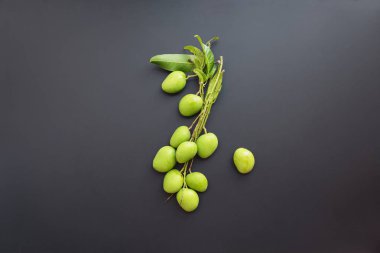 Bütün küçük vahşi yeşil Mango koyu arka plan üzerinde