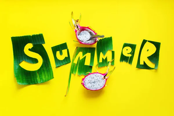 Pitahaya gyümölcs- és word nyári levelei zöld — Stock Fotó