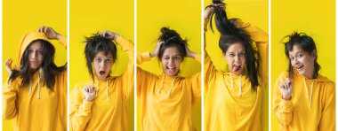 Genç coquetting kız kolaj. İnsan duyguları