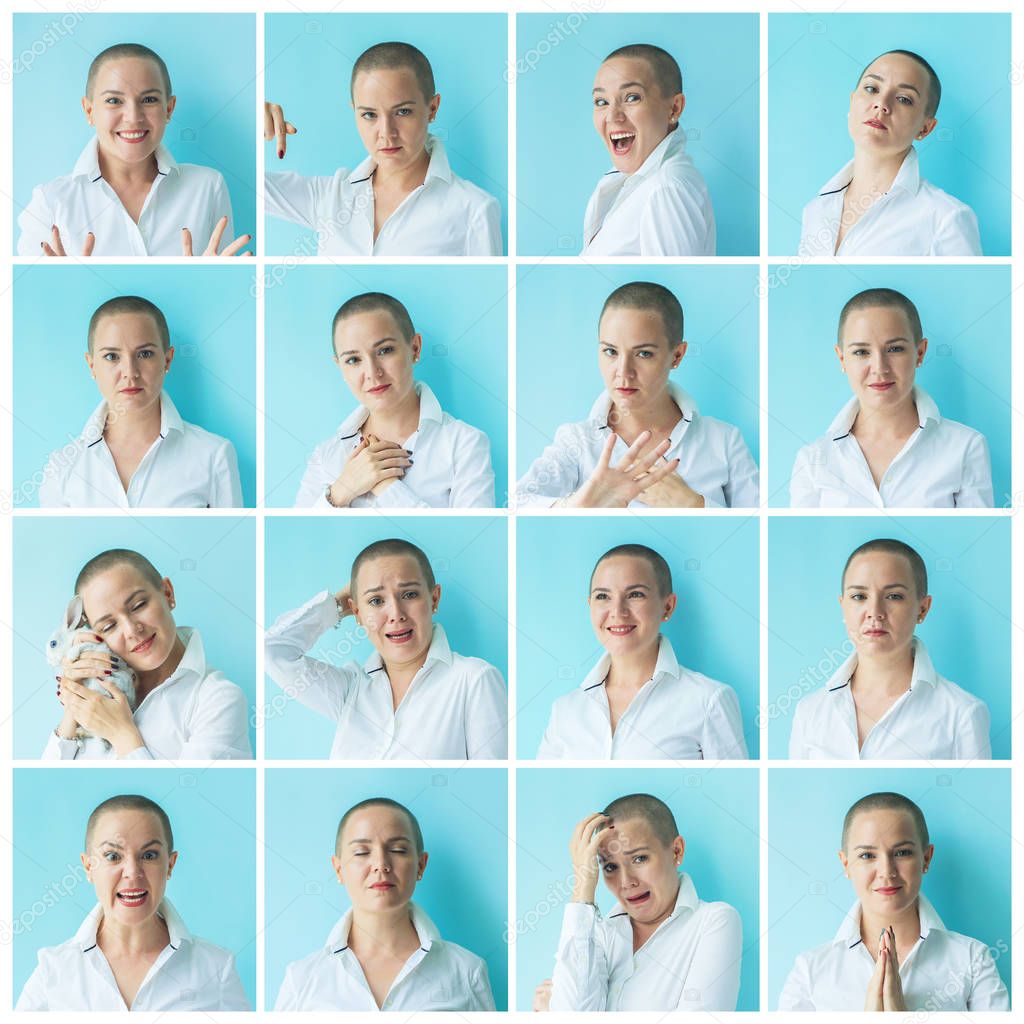 Human expression, facial emotions. Set with portraits