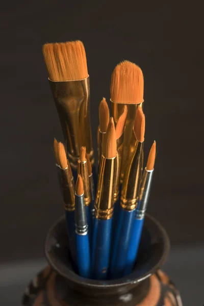 Various Art Brushes Painting Acrylics — Stock Photo, Image
