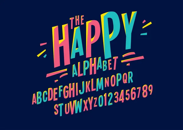 Vector Illustration Design Colored Happy Alphabet Dark Blue Background — Stock Vector