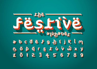 İskandinav yazı tipi ve yeşil renkli, vektör çizim alfabesine stilize 