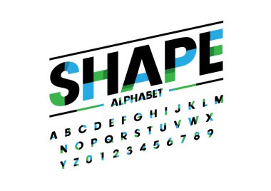 Şekil stilize yazı tipi ve alfabe, vektör çizim 