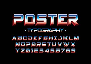 Poster stilize yazı tipi alfabe ve sayı üzerine siyah arka plan, vektör çizim ile  