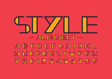 rakam ve alfabe üzerinde kırmızı bir arka plan, vektör çizim ile stilize sarı yazı tipi 