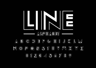 hattı stilize yazı tipi alfabe ve sayı üzerine siyah arka plan, vektör çizim ile 