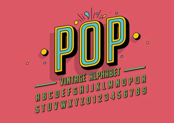 Pop Vintage Stilisierte Schrift Mit Alphabet Und Zahlen Auf Rosa — Stockvektor