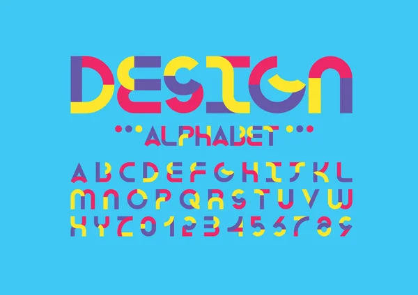 Στυλιζαρισμένη Ζωηρόχρωμη Αφηρημένη Γραμματοσειρά Αριθμούς Και Την Αλφάβητο Μπλε Φόντο — Διανυσματικό Αρχείο