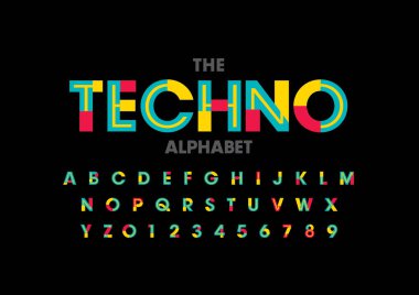 stilize yazı tipi ve alfabe kelime techno, vektör çizim ile  