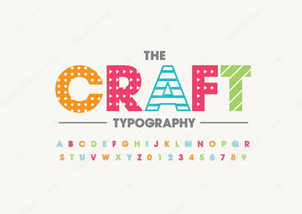 stylized font and alphabet with word craft, vector illustration  