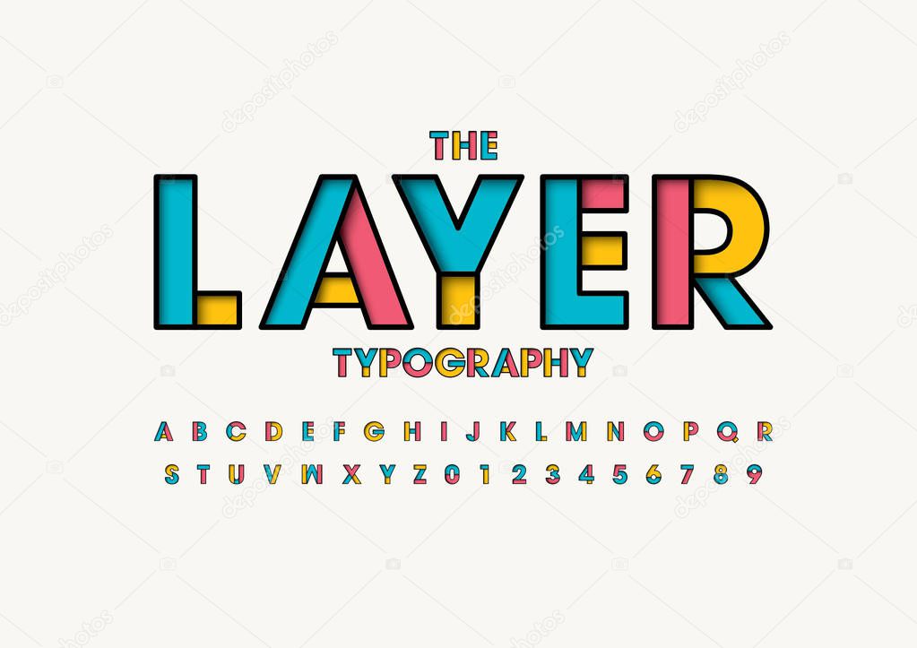 stylized font and alphabet with word layer, vector illustration  