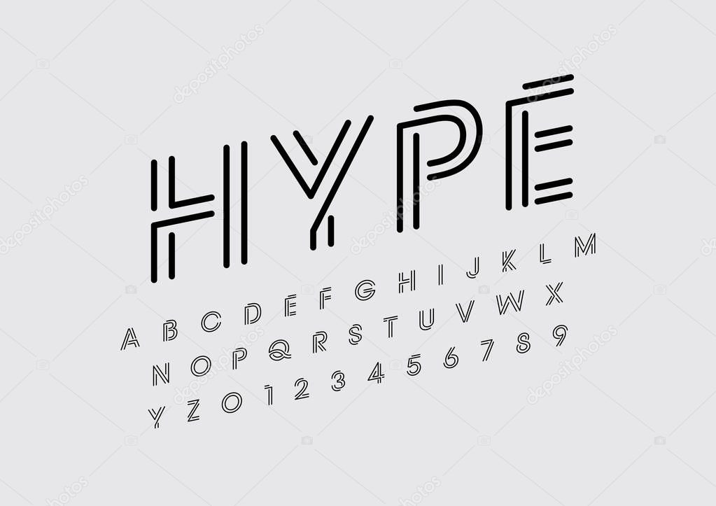 stylized font and alphabet with word hype, vector illustration  