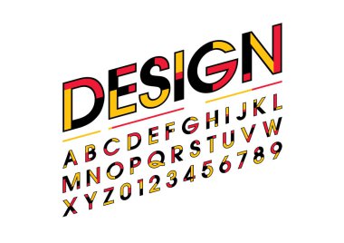 Beyaz arka plan üzerinde izole basit moda stil stilize alfabesinde. Harf ve rakam.