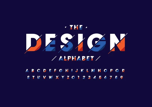 Design Alfabet Creatieve Trendy Stijl Letters Cijfers Zwarte Achtergrond — Stockvector
