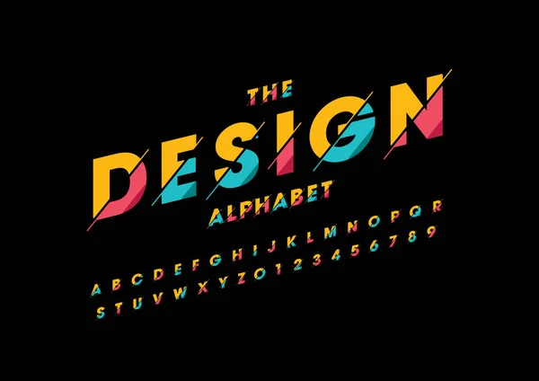 Σχεδιασμός Αλφάβητο Δημιουργικά Μοντέρνο Στυλ Γράμματα Και Αριθμοί Μαύρο Φόντο — Διανυσματικό Αρχείο
