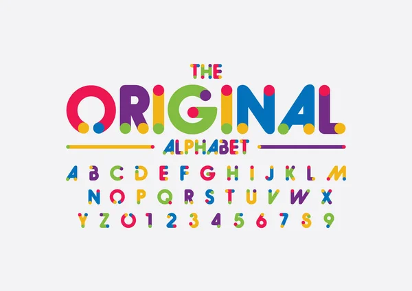 Originalalphabet Mit Regenbogenbuchstaben Minimalistischen Stil Buchstaben Und Zahlen — Stockvektor