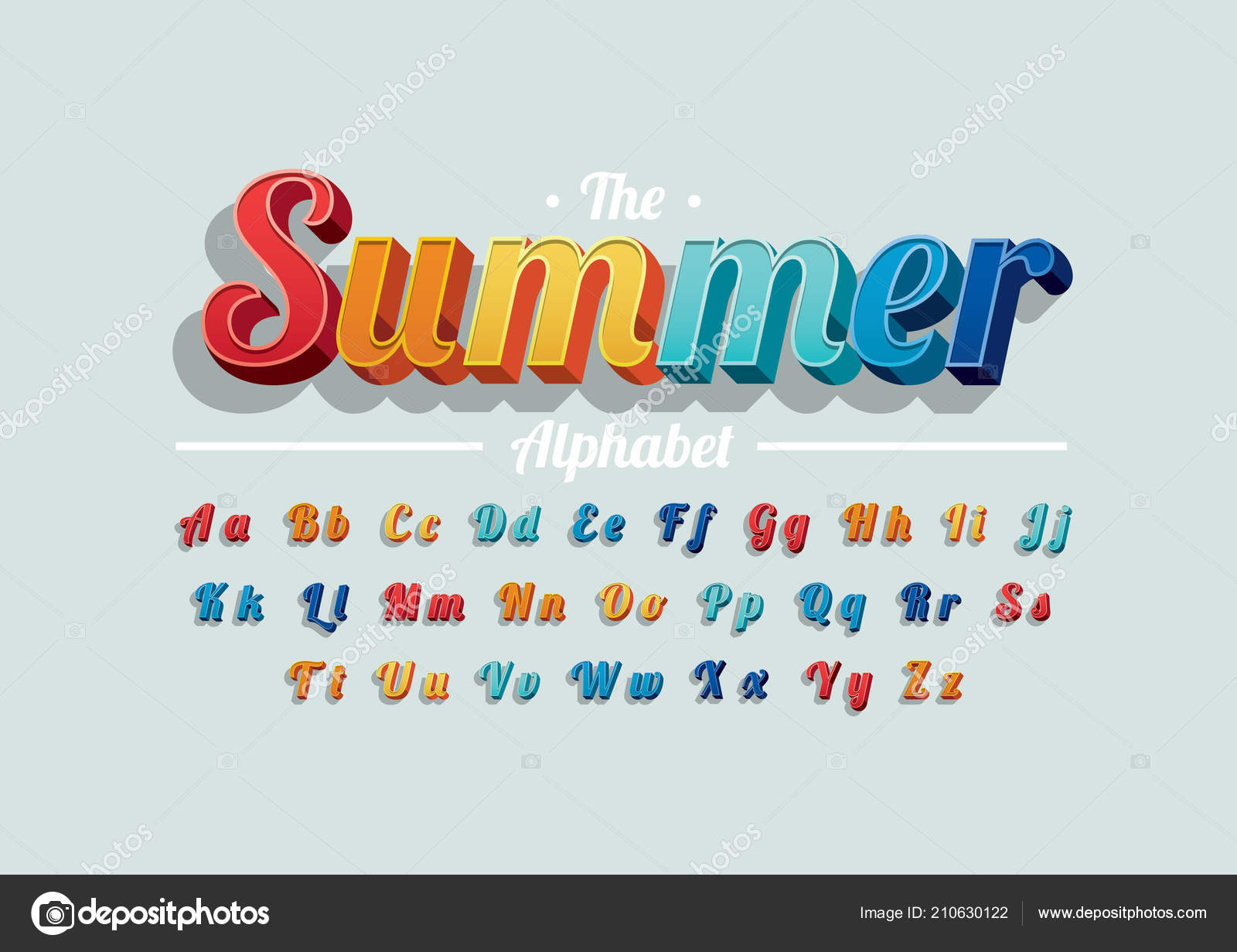 Summer Font Alphabet Template Colorful Vector Illustration Stylized ...