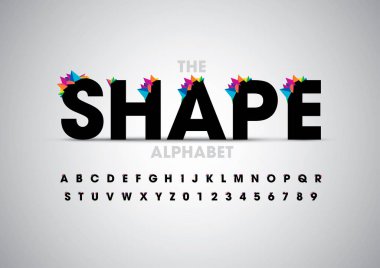 Şekil yazı tipi ve alfabesi şablonu. Renkli vektör çizim stilize modern yazı tipi 