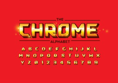 Krom yazı tipi ve alfabesi şablonu. Renkli vektör çizim stilize modern yazı tipi 