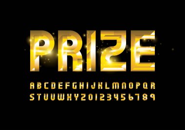 Ödül yazı tipi ve alfabesi şablonu. Renkli vektör çizim stilize modern yazı tipi 