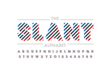 Eğik yazı tipi ve alfabesi şablonu. Renkli vektör çizim stilize modern yazı tipi 