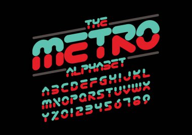 Metro yazı tipi ve alfabesi şablonu. Renkli vektör çizim stilize modern yazı tipi 