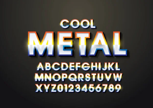 金属のフォントやアルファベットのテンプレートです 様式化されたモダンなフォントのカラフルなベクトル イラスト — ストックベクタ