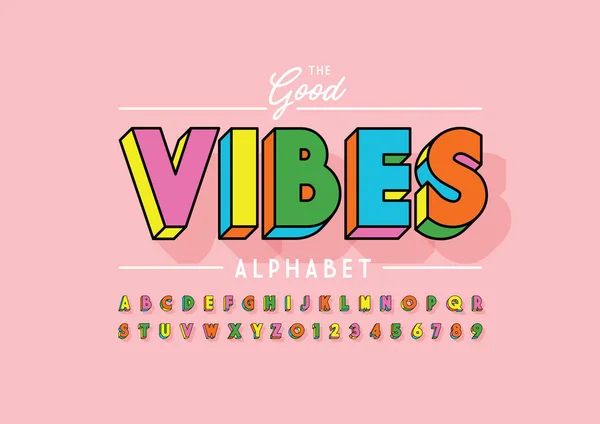 Good Vibes Font Alphabet Template Colorful Vector Illustration Stylized Modern — Stock Vector