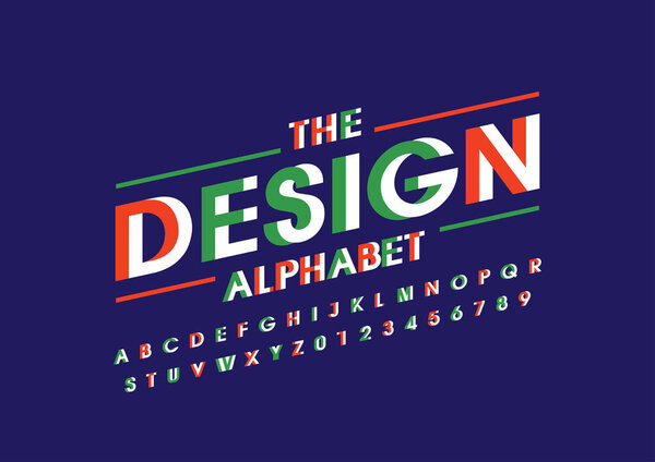 Design font and alphabet template. Colorful vector illustration of stylized modern font 