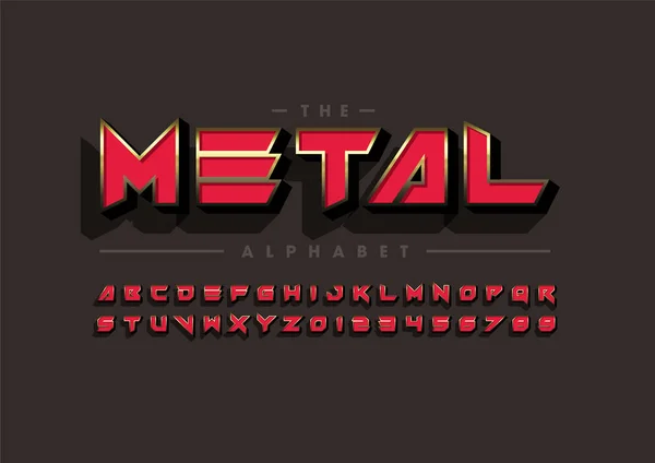 Metal yazı tipi ve alfabesi şablonu. Renkli vektör çizim stilize modern yazı tipi 