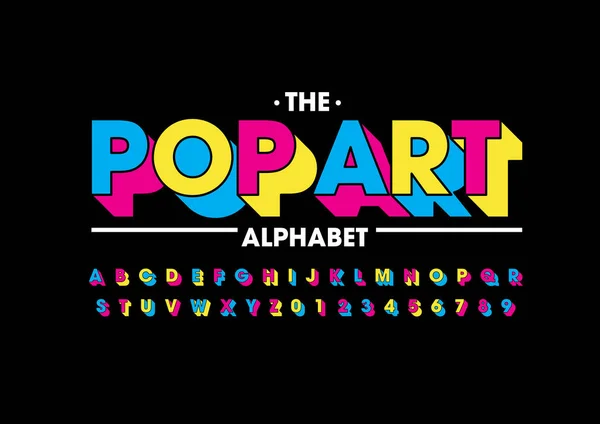 Pop Sanat Yazı Tipi Alfabesi Şablonu Renkli Vektör Çizim Stilize — Stok Vektör