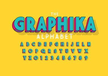 graphika tasarım yazı tipi ve alfabesi şablonu. Renkli vektör çizim stilize modern yazı tipi