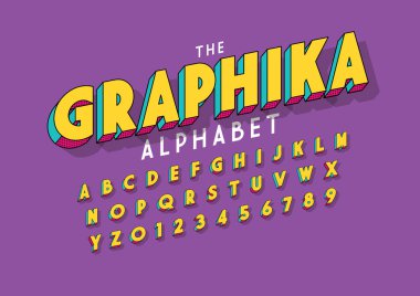 graphika tasarım yazı tipi ve alfabesi şablonu. Renkli vektör çizim stilize modern yazı tipi