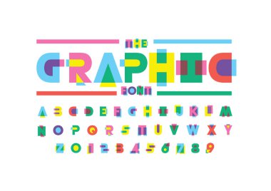  grafik tasarım yazı tipi ve alfabesi şablonu. Renkli vektör çizim stilize modern yazı tipi