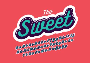  tatlı tasarım yazı tipi ve alfabesi şablonu. Renkli vektör çizim stilize modern yazı tipi 