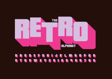 Retro tasarım yazı tipi ve alfabesi şablonu. Renkli vektör çizim stilize modern yazı tipi 