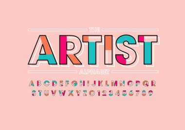 sanatçı tasarım yazı tipi ve alfabesi şablonu. Renkli vektör çizim stilize modern yazı tipi 