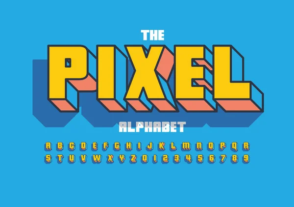 ピクセル デザイン フォント アルファベットのテンプレートです 様式化されたモダンなフォントのカラフルなベクトル イラスト — ストックベクタ