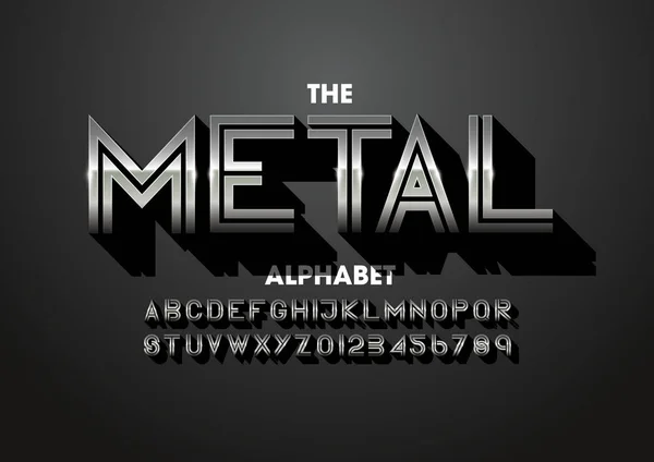 Metal Design Fonte Modelo Alfabeto Ilustração Vetorial Colorida Fonte Moderna — Vetor de Stock